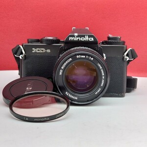 ▼ MINOLTA XD-s フィルムカメラ 一眼レフカメラ ブラック ボディMD ROKKOR 50mm F1.4 レンズ 動作確認済 シャッター、露出計OK ミノルタ