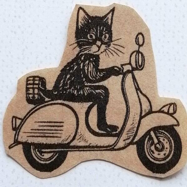 320 猫 黒猫 スクーター はんこ ハンコ ヴィンテージ アンティーク スタンプ ゴム印 ラバースタンプ バイク ベスパ ツーリング ネコ ねこ