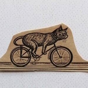 334 いたずら ネコ 自転車 はんこ ハンコ ヴィンテージ アンティーク スタンプ ゴム印 ラバースタンプ ねこ 猫 cat 黒猫 サイクリング