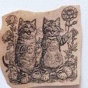 363 猫 2匹 ガーデニング はんこ ハンコ ヴィンテージ アンティーク スタンプ ゴム印 ラバースタンプ ねこ ネコ cat 花 フラワーアレンジ
