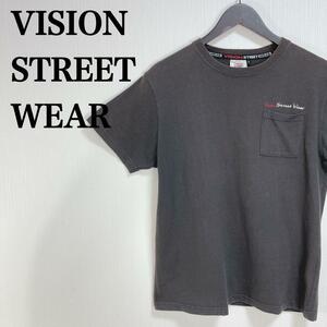 VISION STREET WEAR ビジョンストリートウェア ロゴ刺繍 無地シンプル ワントーン ロゴ刺繍 クルーネック 半袖Tシャツ メンズ Sサイズ