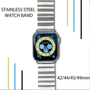  アップルウォッチ バンド ステンレス apple watch 42mm 44mm 45mm 49mm Ultra series SE 9 8 7 銀 シルバー ベルト 交換用 安 steel band