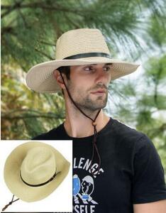 メンズ 麦わら帽子 中折れハット ストローハット 紫外線対策　UVカット　農作業 折りたたみ可能 ベージュ