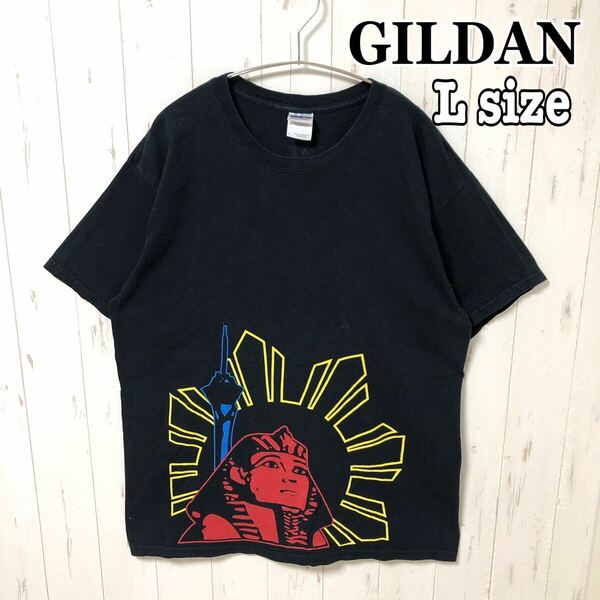 GILDAN ギルダン 半袖Tシャツ ツタンカーメン 黒 ブラック Tee Lサイズ ビッグシルエット ビッグサイズ コットン 古着 輸入 海外古着