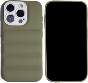 iPhone 15 Pro max ダウンジャケット風 アイフォン アイホン 15 プロマックス ぷにぷに感触 ソフト TPU ケース カバー グリーン 緑色