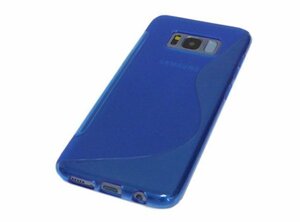 Galaxy S8+ SC-03J SCV35 ギャラクシー S8+ プラス docomo AU ジャケット S模様 S型 光沢 ＴＰＵ ソフトタイプ ケース カバー クリアブルー