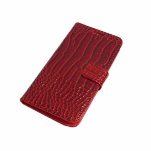 iPhone SE(第3/第2世代)/8/7 アイフォン アイホン 手帳型 スタンド カード入れ クロコ柄 鰐柄 わに模様 SE3 SE2 ケース カバー レッド 赤色