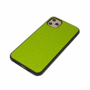 iPhone 11 Pro Max アイフォン アイホン 11 プロ マックス ジャケット キャンパス風 布風デザイン PU ケース カバー ライムグリーン 薄緑色