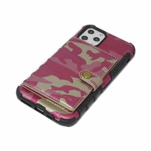 iPhone 11 アイフォン 11 アイホン 11 カード入れ カモフラ柄 迷彩柄 カモフラージュ柄 自衛隊 アーミー PU ケース カバー ピンク 桃色