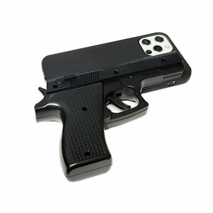iPhone 12(無印)/12 Pro 兼用 ピストル型 おもちゃ 拳銃 おもしろい イベント アイフォン アイホン 12 プロ ケース カバー ブラック 黒色
