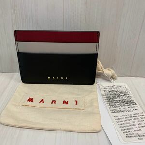 美品 MARNI マルニ パスケース カードケース ブラック ライトグレー バーガンディ 定期入れ PFMO001403