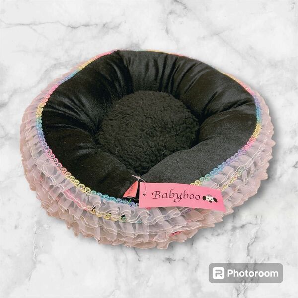 新品 Babyboo ベビーブー ペットベッド 犬ベッド ふわふわ 可愛い 黒 レース フリル ペット 猫 犬