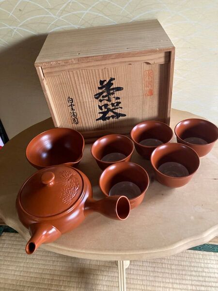 朱泥 常滑 白雲陶園 急須 湯冷し 湯呑みセット