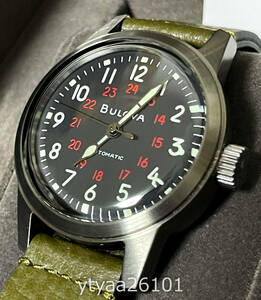[ наручные часы не использовался новый товар 1 иен ~]Bulova Broba архив серии милитари 98A255 One Size черный самозаводящиеся часы 38mm мужской женский 