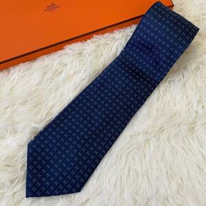 не использовался класс Hermes HERMES галстук fasoneH рисунок шелк 100% темно-синий темно-синий цвет бизнес мужской Франция производства 