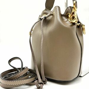 1 иен [ редкий ]FENDI Fendi 2way мешочек type сумка на плечо большая сумка рука Mini Gold металлические принадлежности Logo металлические принадлежности кожа серый ju женский 