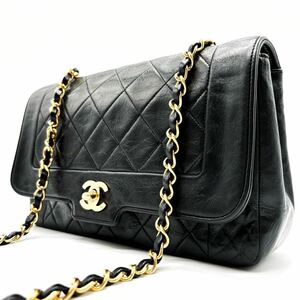 1円【美品】CHANEL シャネル ショルダーバッグ トート ダイアナフラップ チェーン ココマーク マトラッセ ラムスキン ブラック シール有