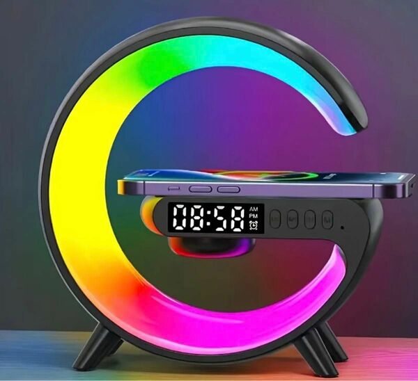 スマート USB 充電時計、リビングルームベッドルームベッドサイドデスクトップカラフルな RGB 雰囲気ライト　ブラック