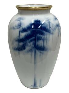 レア 大倉陶園 OKURA 80TH ANNIVERSARY 80周年 1999 花瓶 ブルー 系色模様 [TK24-0602-1]