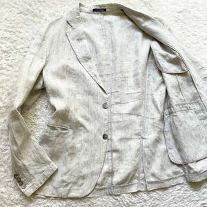 最高級 52／XXL！◎極上リネン◆ジョルジオアルマーニ社 EMPORIO ARMANI テーラードジャケット 麻 サマー アンコン エンポリオ グレー 春夏