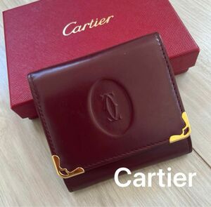 綺麗！Cartier カルティ　エスクエア型　コインケース　小銭入れ　ボルドー