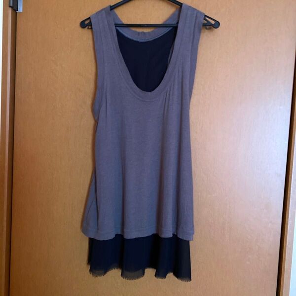 トップス タンクトップ カーキ系+ブラック 重ね着風 身丈73くらい YAMADAYA (SCOTCLUB)の商品