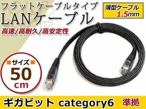 LAN ケーブル 黒0.5m フラット 配線CAT6 カテゴリー6 パソコンPC