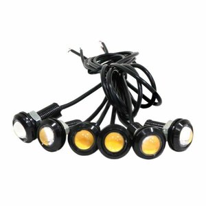 Б スポットライト LED イーグルアイ イエロー 6個セット 12V 高輝度 超小型 デイライト 18mm 防水仕様 常時点灯 ボルト 牛目