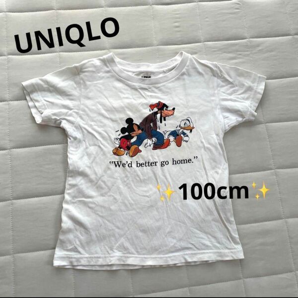 UNIQLO ディズニー　ミッキー　Tシャツ 100cm 保育園着 白 Tシャツ 半袖