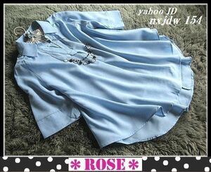 ◆Rose◇ほぼフリーサイズ・たっぷり広がるフレアデザイン♪5分袖のシャツチュニック/スカイブルー