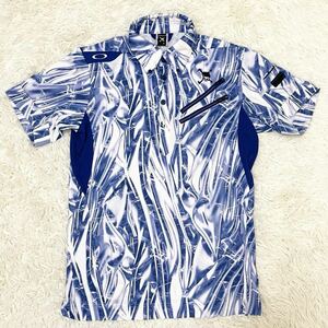 OAKLEY [ прекрасный товар ] рубашка-поло с коротким рукавом синий L размер Oacley Golf одежда golf tops Skull череп Logo общий рисунок мужской голубой 