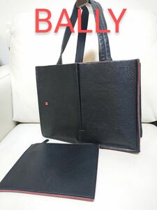 美品【BALLY バリー】ROXANA レザー 本革 トートバッグ ハンドバッグ ポーチ付き ブラック レッド