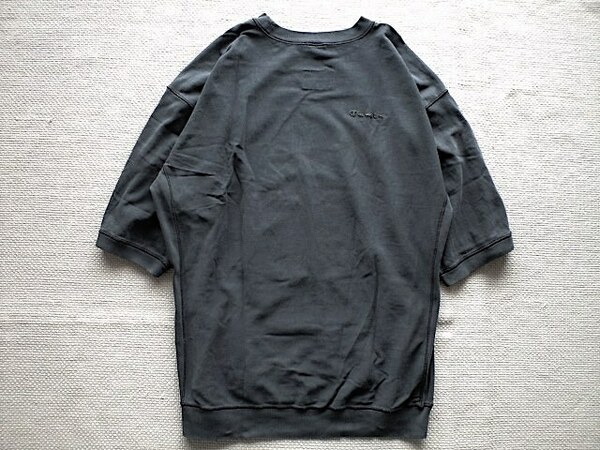 即決 Lサイズ モンキータイム 別注 Champion REVERSE WEAVE ワイドシルエット ヘビーウェイトTシャツ 7分ソデぐらい 製品染め炭黒 C8-V316