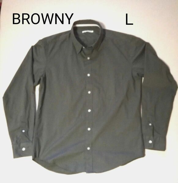 BROWNY ブラウニー メンズ 長袖シャツ カジュアルシャツ Lサイズ カーキ色 若草色 美品