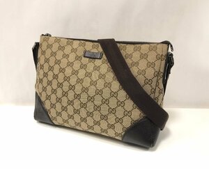 ★GUCCI グッチ 114273 001998 GG柄 GGキャンバス クロスボディ ショルダーバッグ 斜め掛けかばん ブラウン系 中古★004028