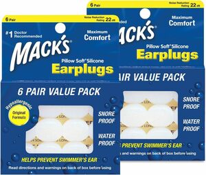 Macks Pillow Soft シリコン耳栓 #7 透明 6ペア×2セット【輸入品】