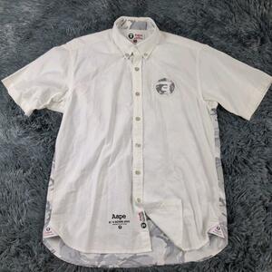 Aape BY A BATHING APEe- Ape bai A Bathing Ape button down camouflage shirt XL white gray Logo embroidery badge large size 