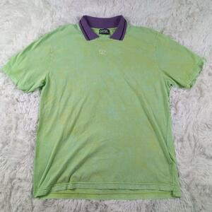 DIESEL ディーゼル 襟付きTティーシャツ M(180cmXL相当) バイカラー パープル ライトグリーン 胸中央ロゴ刺繍 コットン100％