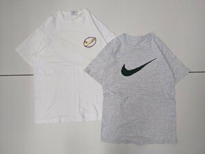 3．NIKE 2点 セット 90s ヴィンテージ デカロゴ スウォッシュ 半袖 Tシャツ ヴィンテージ ナイキ メンズM,L相当 白グレーx705