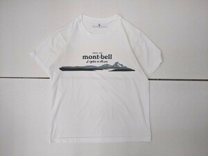 3．montbell モンベル ロゴ プリント 半袖 Tシャツ アウトドア メンズS 白緑寄りの黒系x702