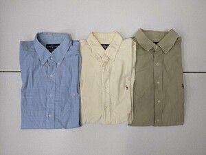 17．3点セット ラルフローレン RALPH LAUREN 半袖×1 チェック柄 ストライプ柄 長袖シャツコットンシャツボタンダウン入りメンズXL相当y707