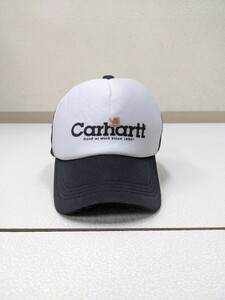 20．Carhartt カーハート ロゴ プリント メッシュ キャップ 帽子 ワーク アメカジ メンズフリー 最大58㎝ 黒白x703