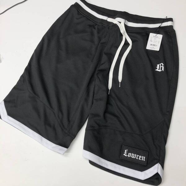 未使用 Lowren ローレン ハーフパンツ ロゴワッペン ブラック フィットネス 40(Lサイズ) ①