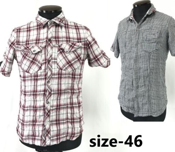 HIDEAWAYS NICOLE/ハイダウェイニコル★リバーシブル/半袖シャツ【メンズ46/赤チェック&白黒】コットン/Tops/Shirts◆BH788
