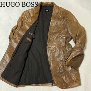 1 jpy [ top 1%. color .] HUGO BOSS Hugo Boss leather jacket tailored jacket sheep leather ram leather Brown Italy 