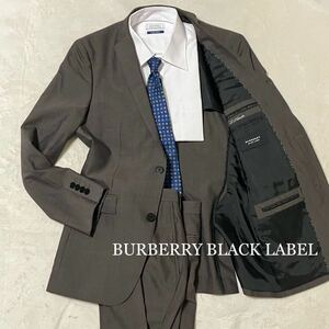 1円 【希少シルク混】 BURBERRY BLACK LABEL バーバリーブラックレーベル スーツ セットアップ 2B グレー ブラウン ビジネス 山陽商会 38