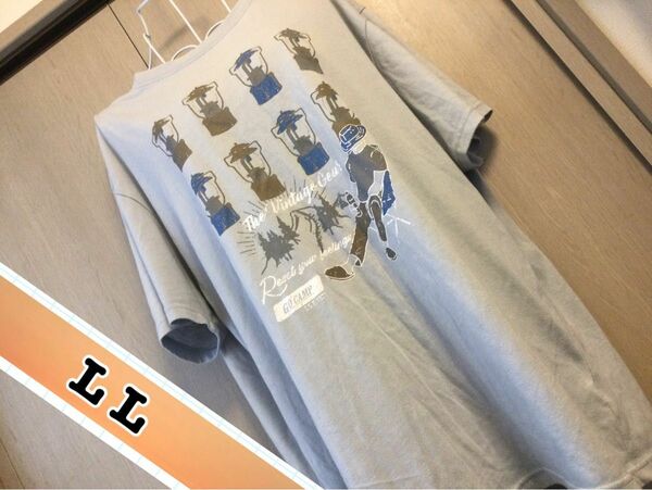 LLサイズ　Tシャツ　ランプ柄　ブルーグレー