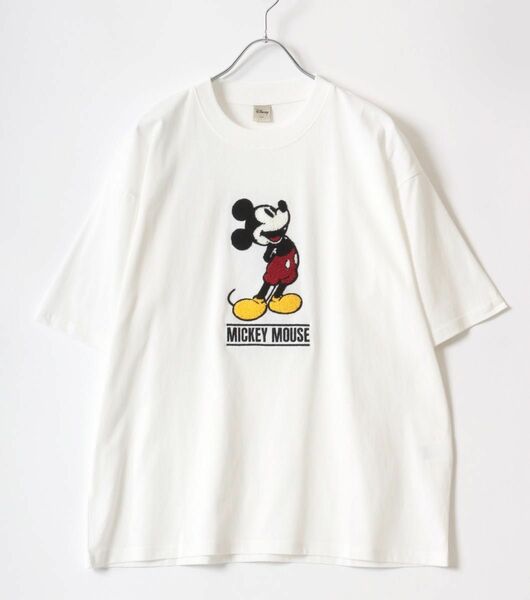 2024SS Disney/ディズニー ミッキー キャラクター ワッペン サガラ刺繍 半袖Tシャツ 