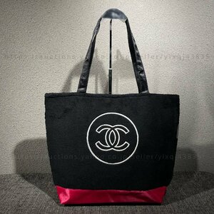 シャネル ノベルティ 非売品 CHANEL VIPギフト トートバッグ もこもこ 刺しゅう 黒 ピンク 切り替え ブランド レディース