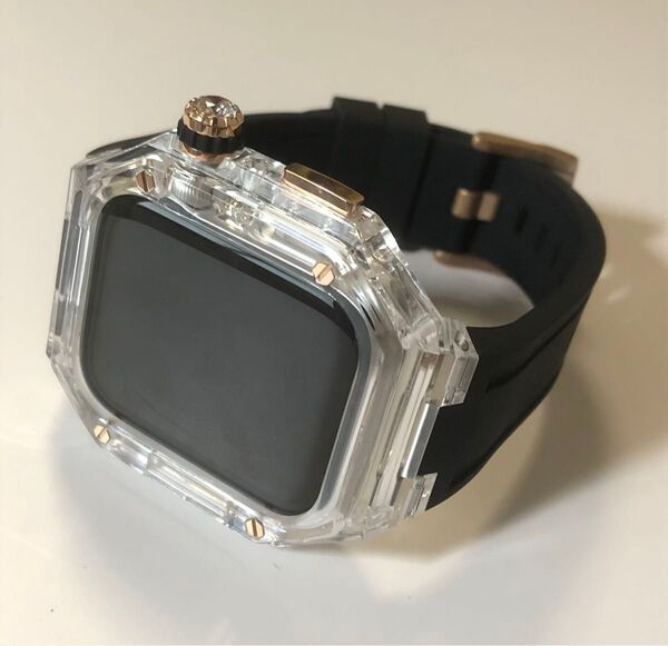 クリア b★アップルウォッチバンド ラバーベルト カバー Apple Watch ケース 40mm 41mm 44mm 45mm